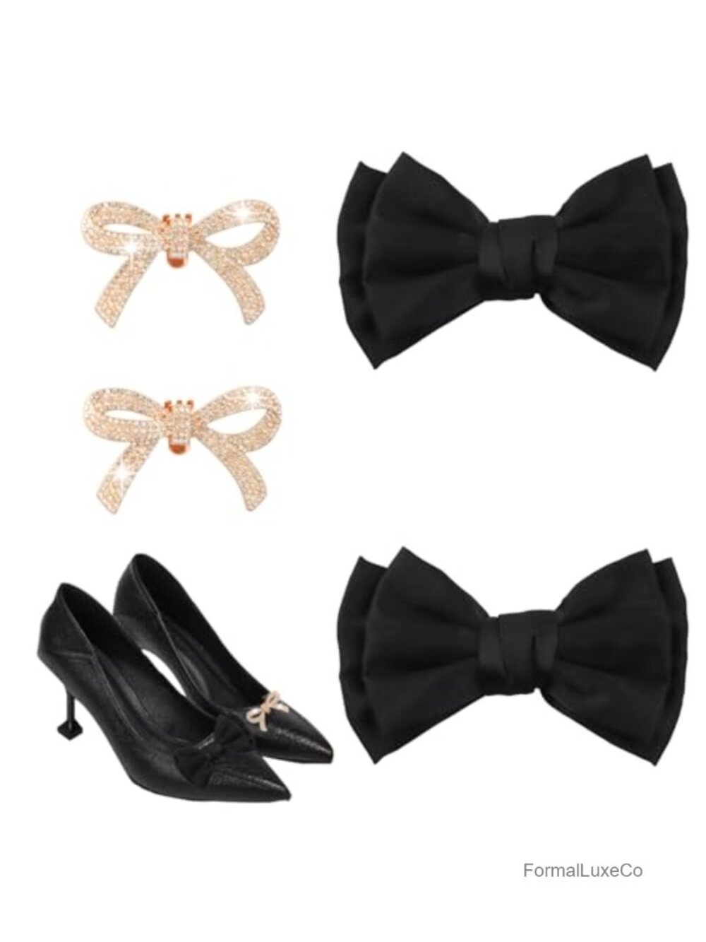 Rhinestone Satin Bow Shoe Clips 4 Piece Set Elegant Detachable Shoe Accessories